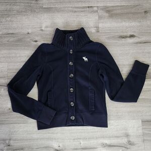 Vintage Abercrombie & Fitch Youth Large Navy Blue Heavy Duty Button Up Sweater